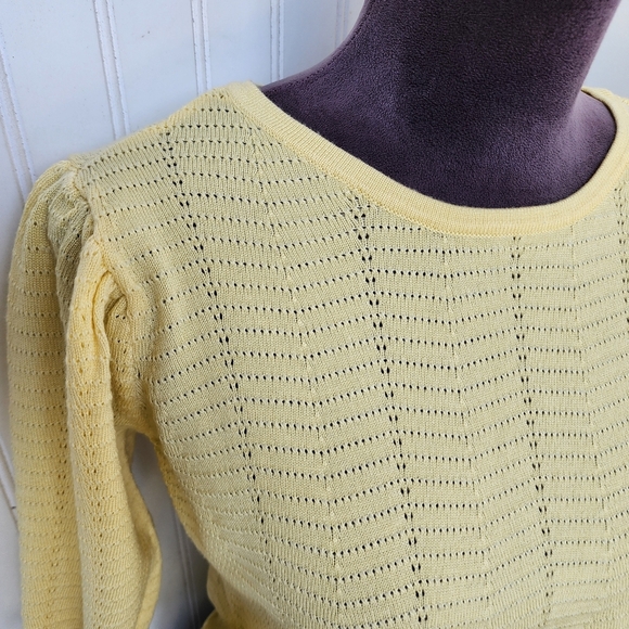 Madison+Hudson Womens Knit Yellow Sweater Puff Sleeve Rayon Petite PM - Picture 3 of 12